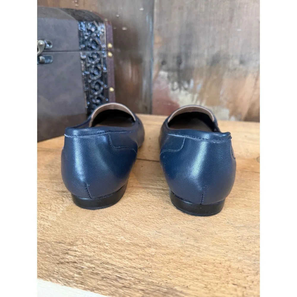 ARRAY Women's Navy Blue Leather Loafers Flats Size 9W Wide Slip On Comfort Shoes